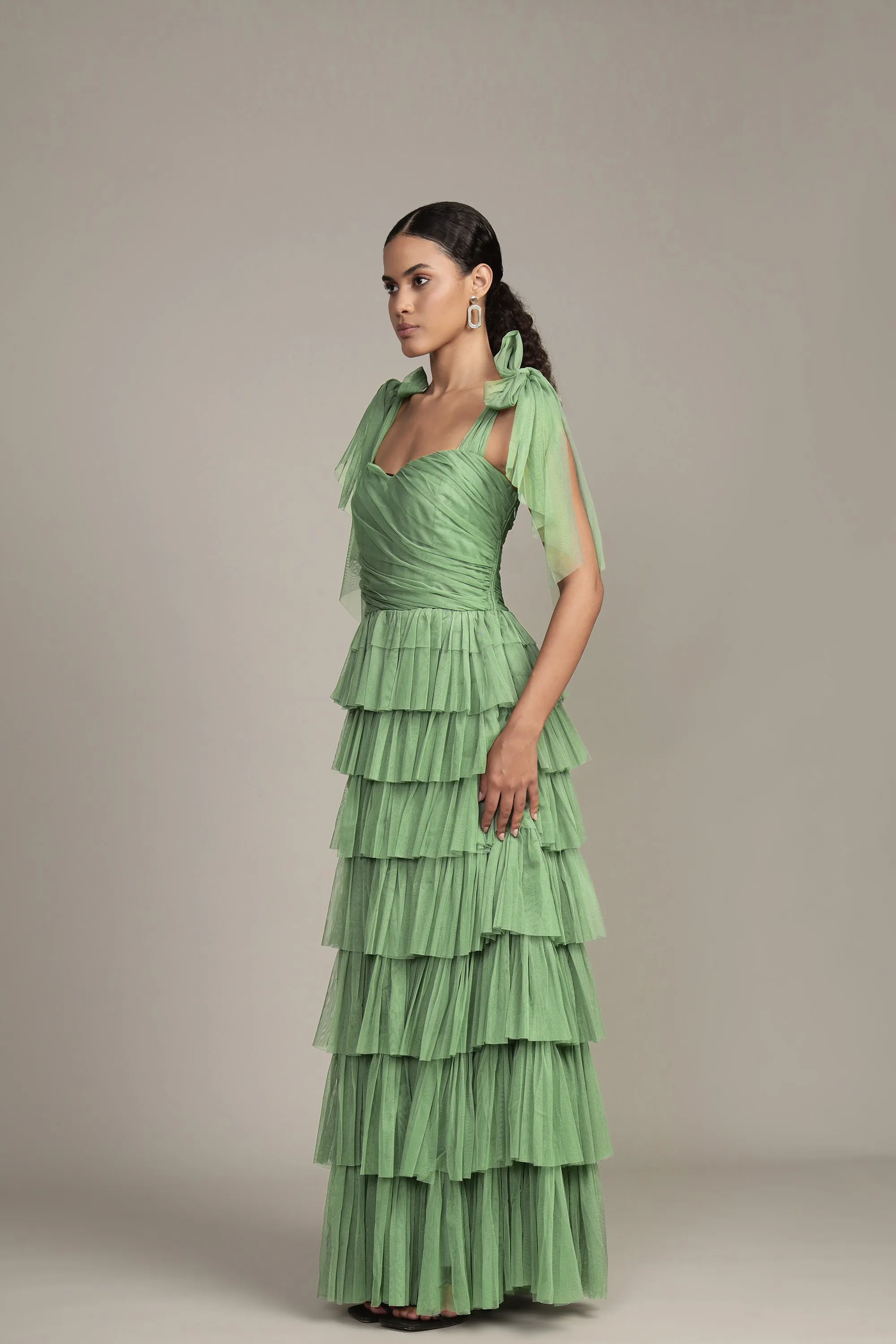 Ophelia Olive Green Maxi Dress with Tie Detail