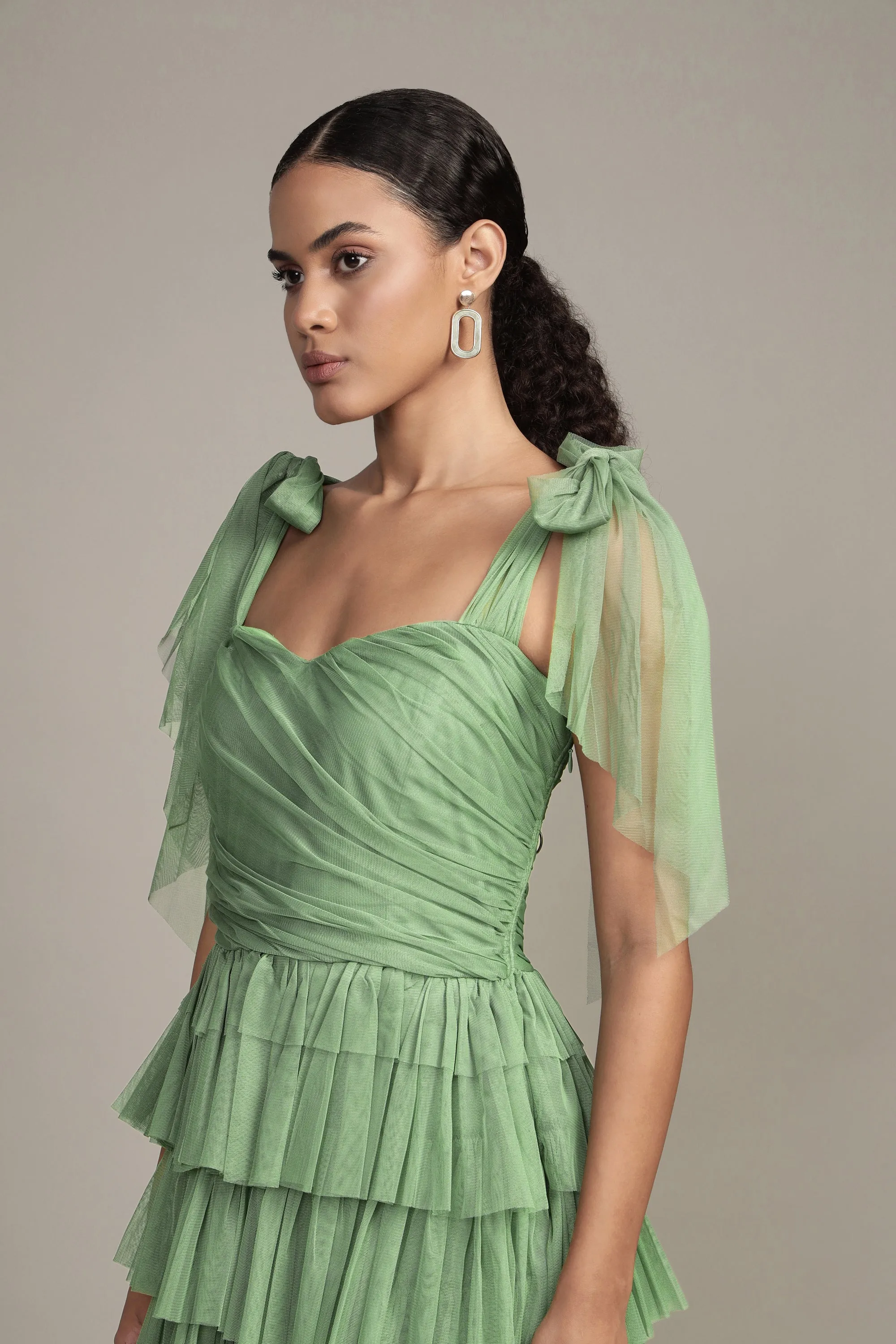 Ophelia Olive Green Maxi Dress with Tie Detail