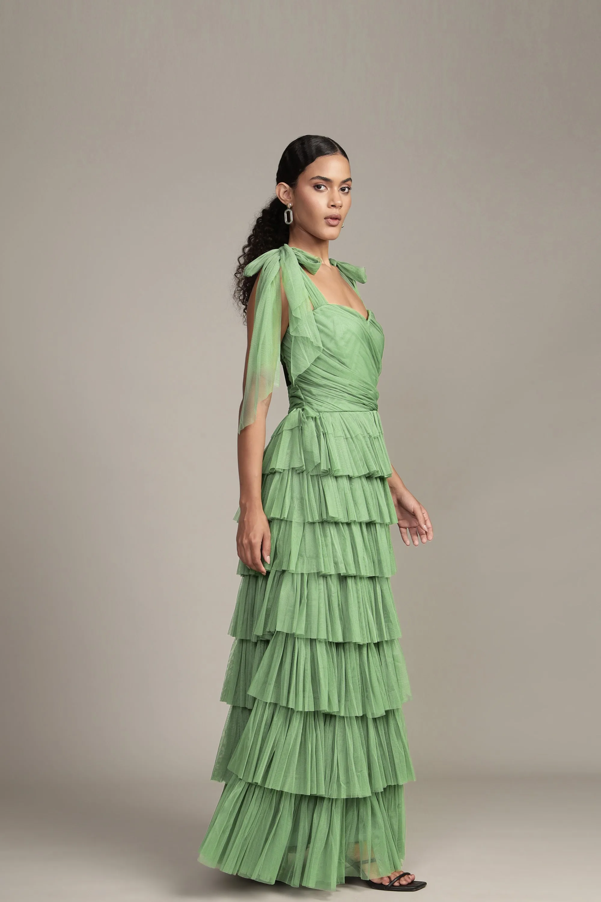 Ophelia Olive Green Maxi Dress with Tie Detail