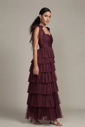 Ophelia Plum Maxi Dress with Tie Detail