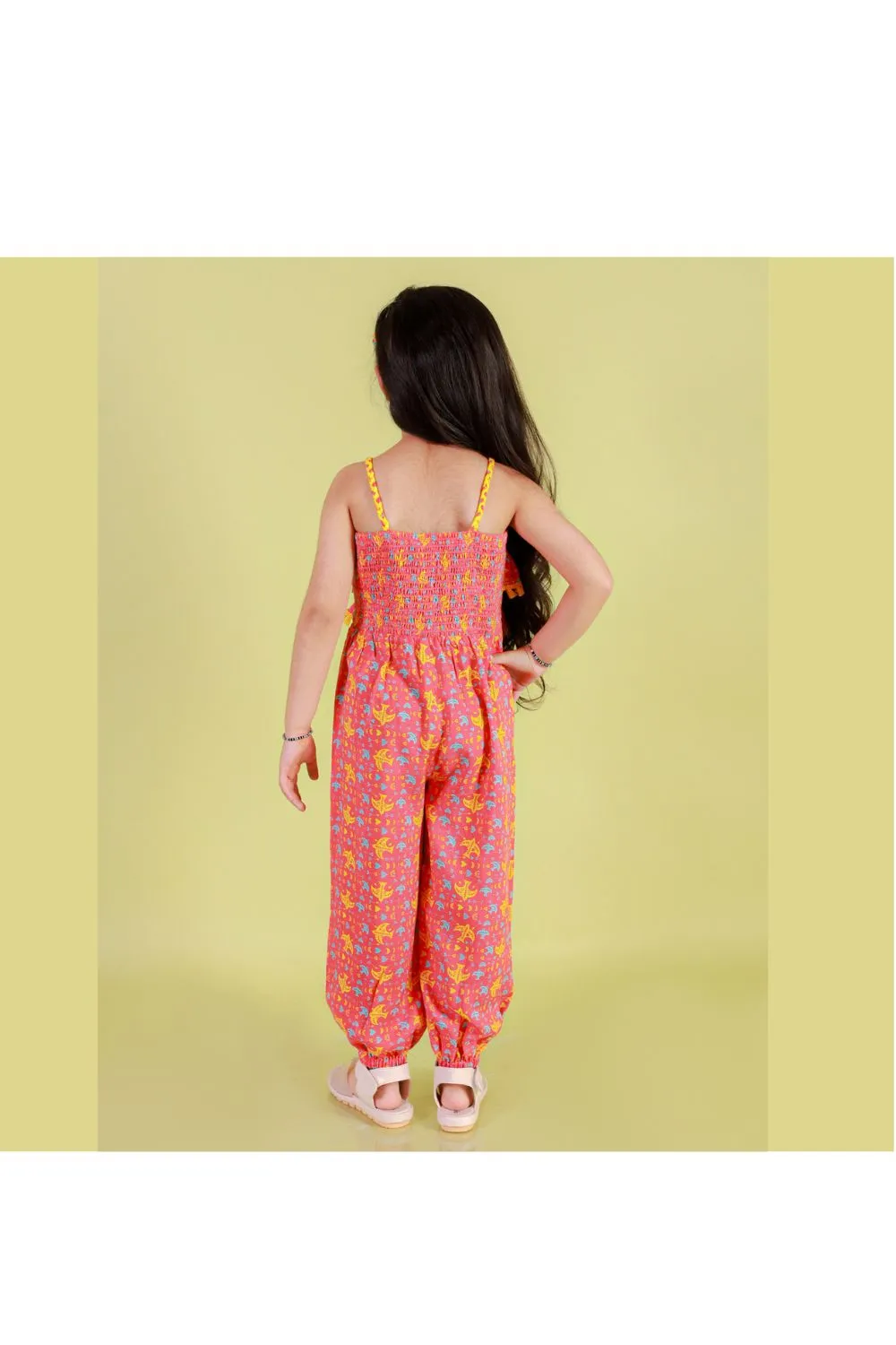 Orange Floral Printed Sleeveless Frill Jumpsuit