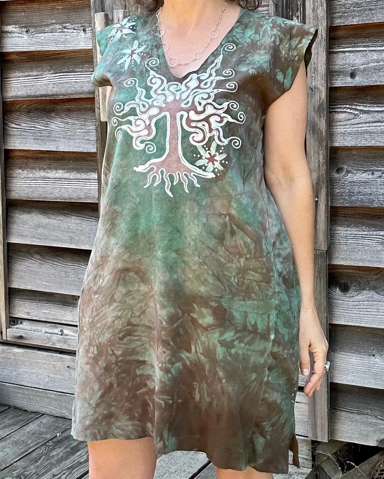 Oregon Moss Organic Cotton Batik Dress Tunic Top - size Large