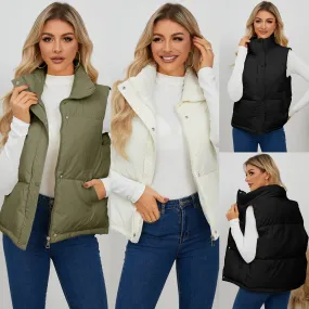 Padded Stand Collar Vest Sleeveless Jacket