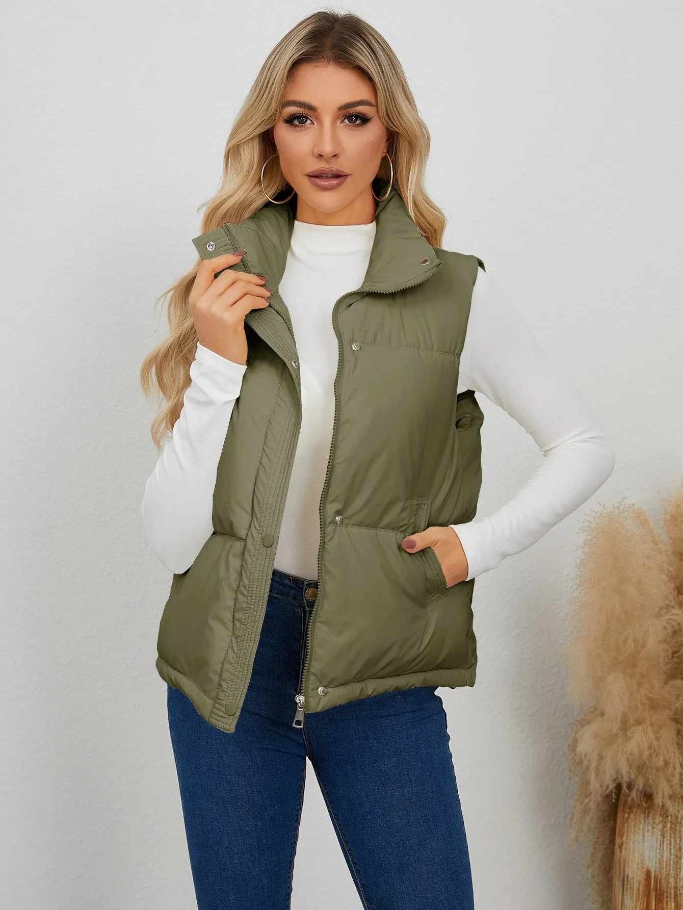 Padded Stand Collar Vest Sleeveless Jacket