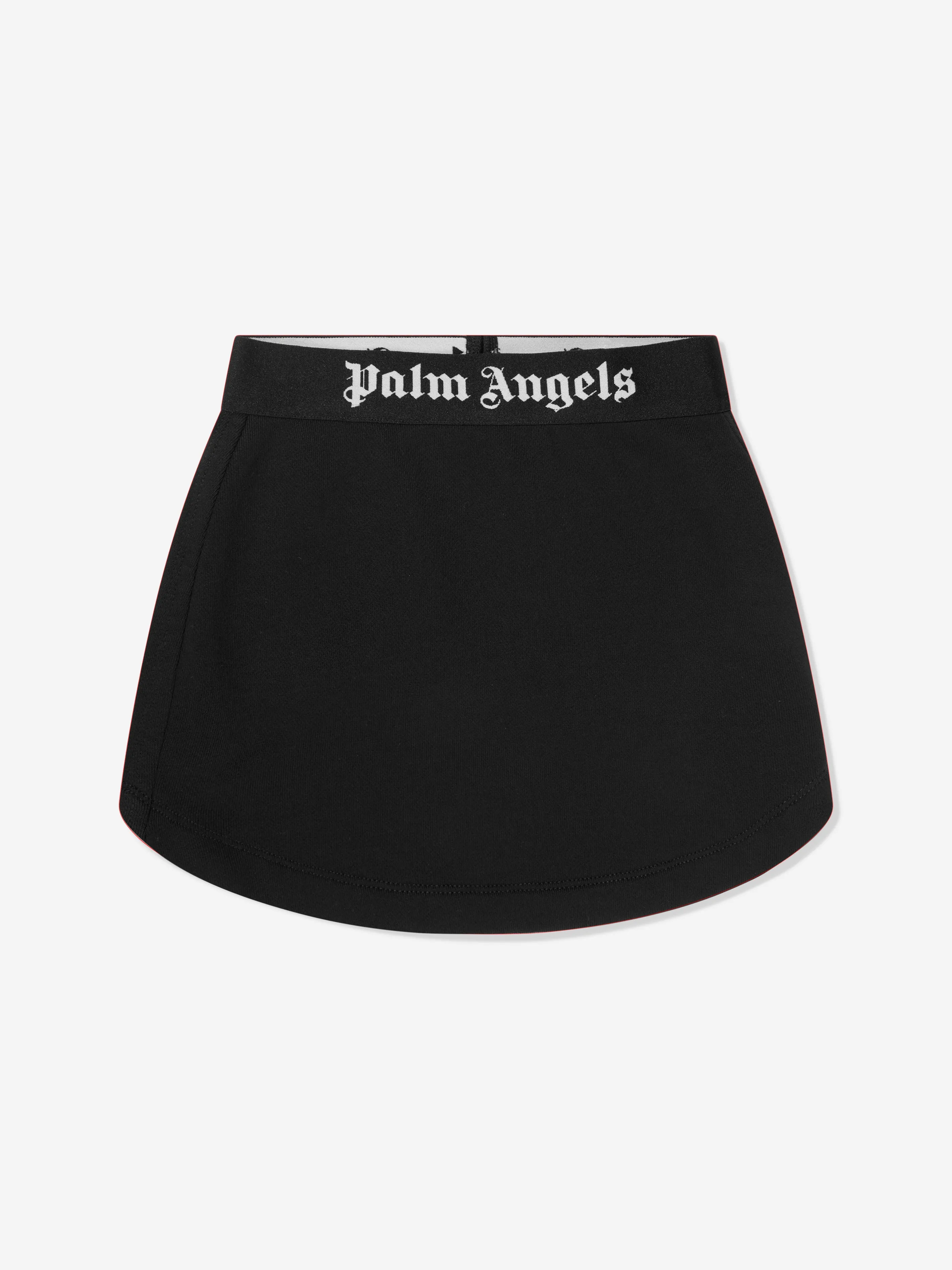 Palm Angels Girls Waistband Logo Sweat Skirt in Black