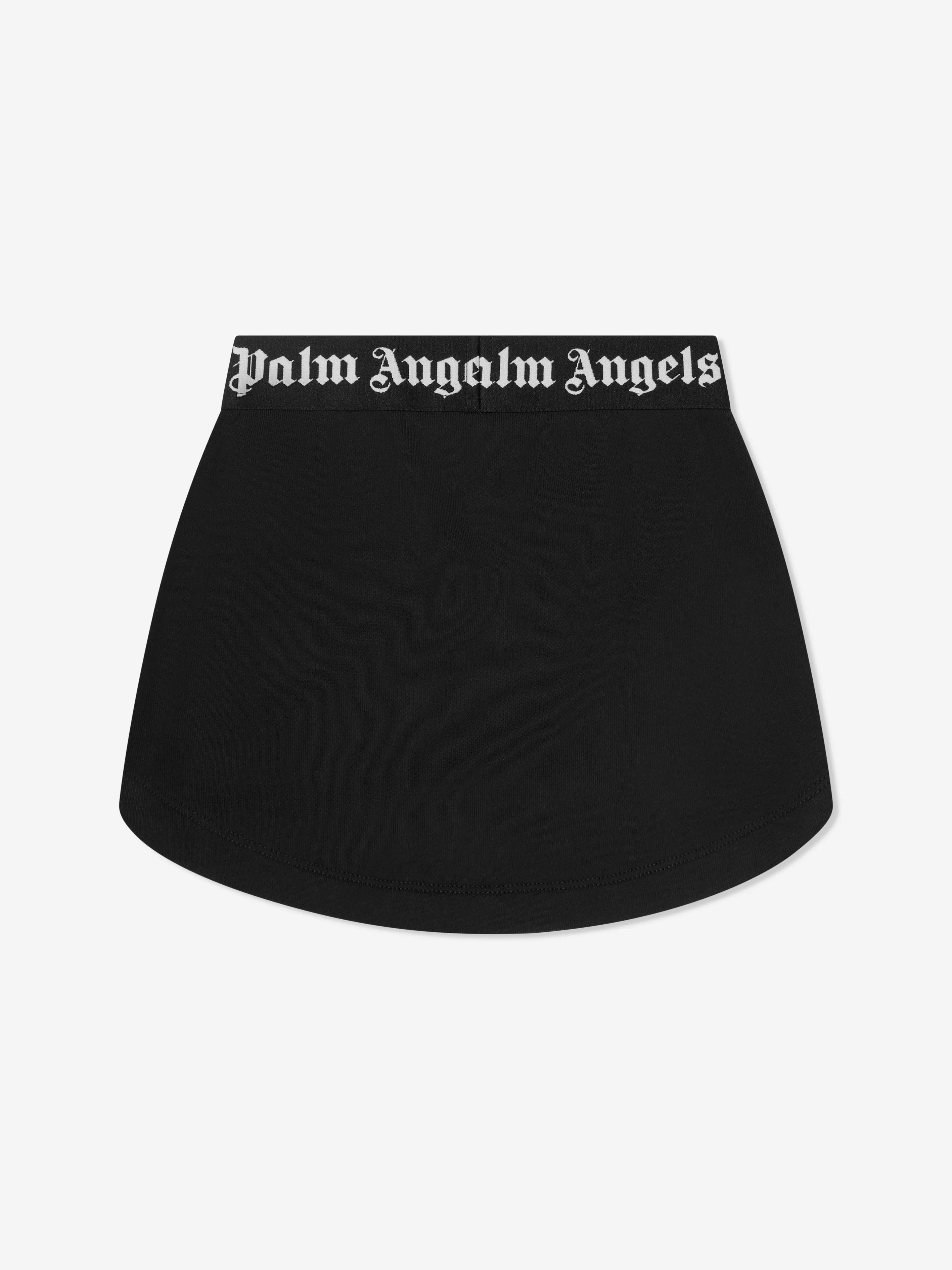 Palm Angels Girls Waistband Logo Sweat Skirt in Black