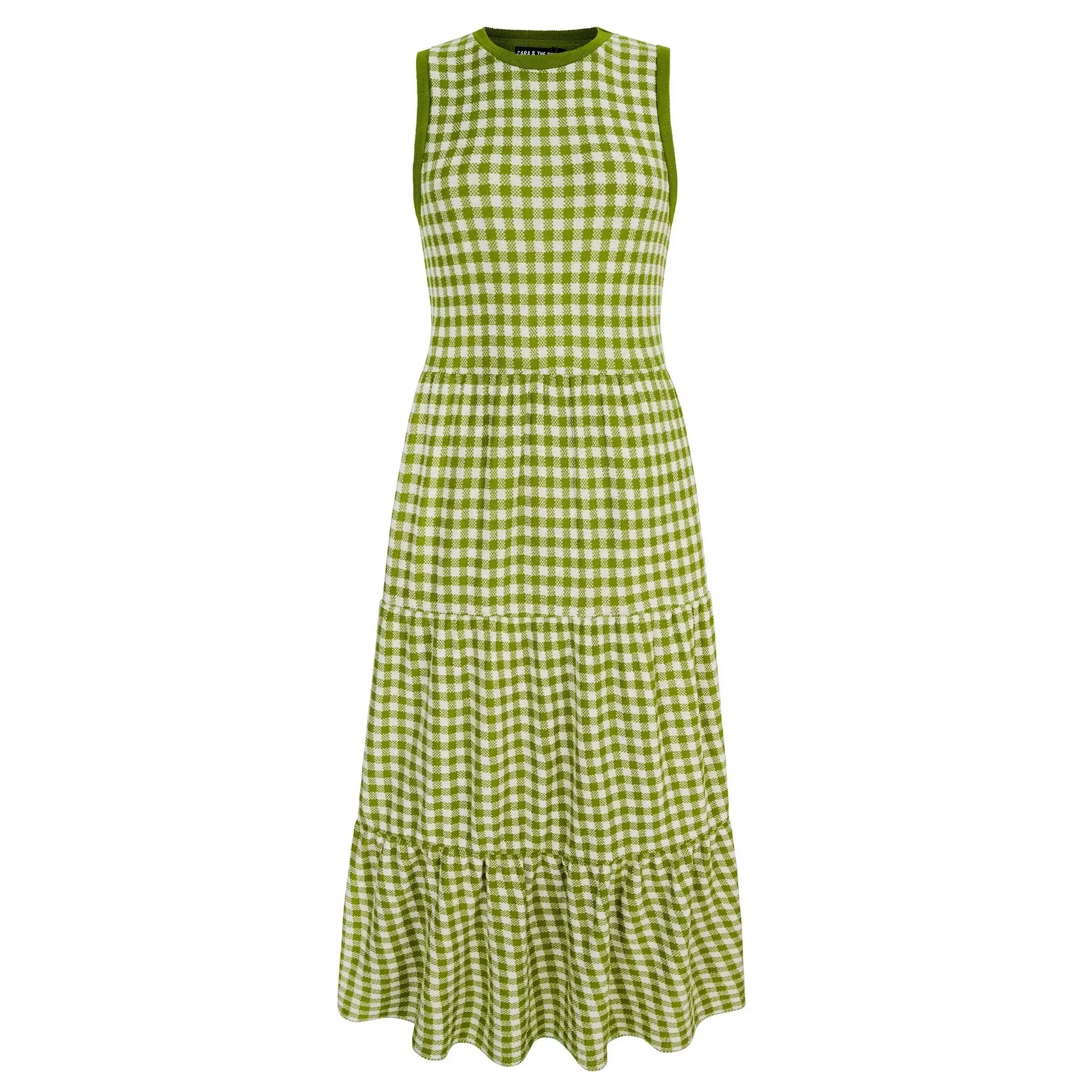 Paula Gingham Cotton Knitted Maxi Dress - Green