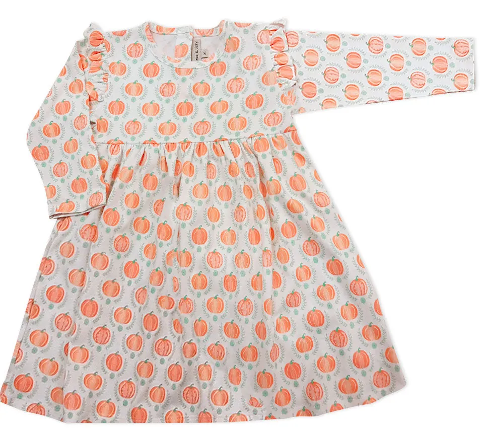 Pima Cotton Knit Pumpkin Ruffle Girl's Dress