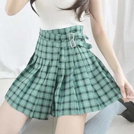 Plaid Double Strap High Waist Skirt SD00375