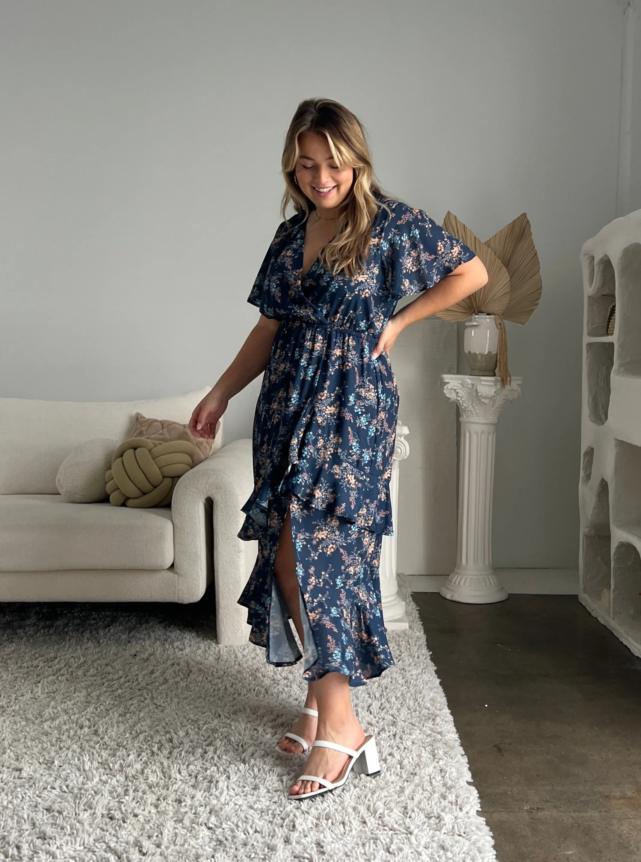 Plus Size Surpliced Floral Midi Dress