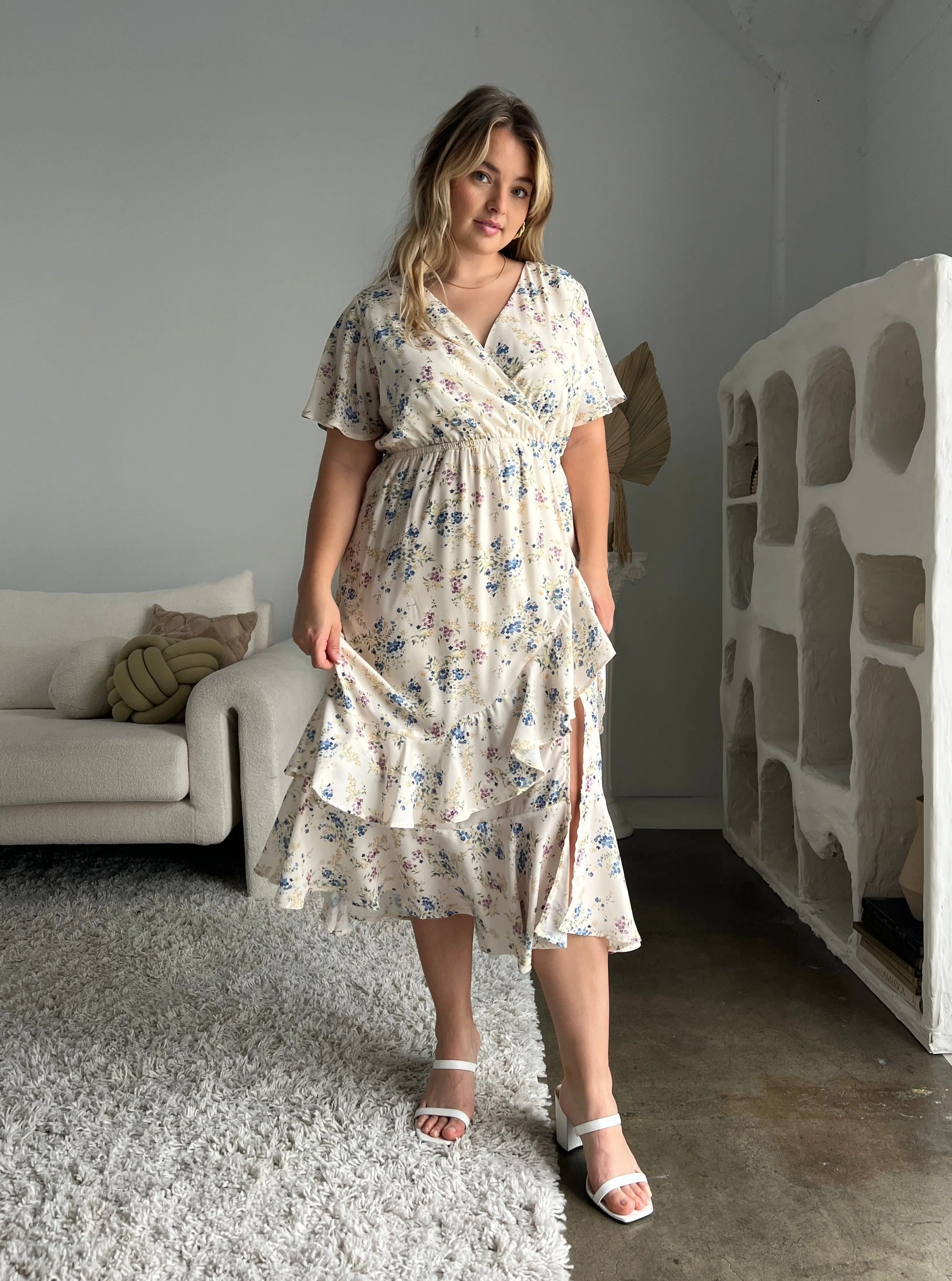 Plus Size Surpliced Floral Midi Dress