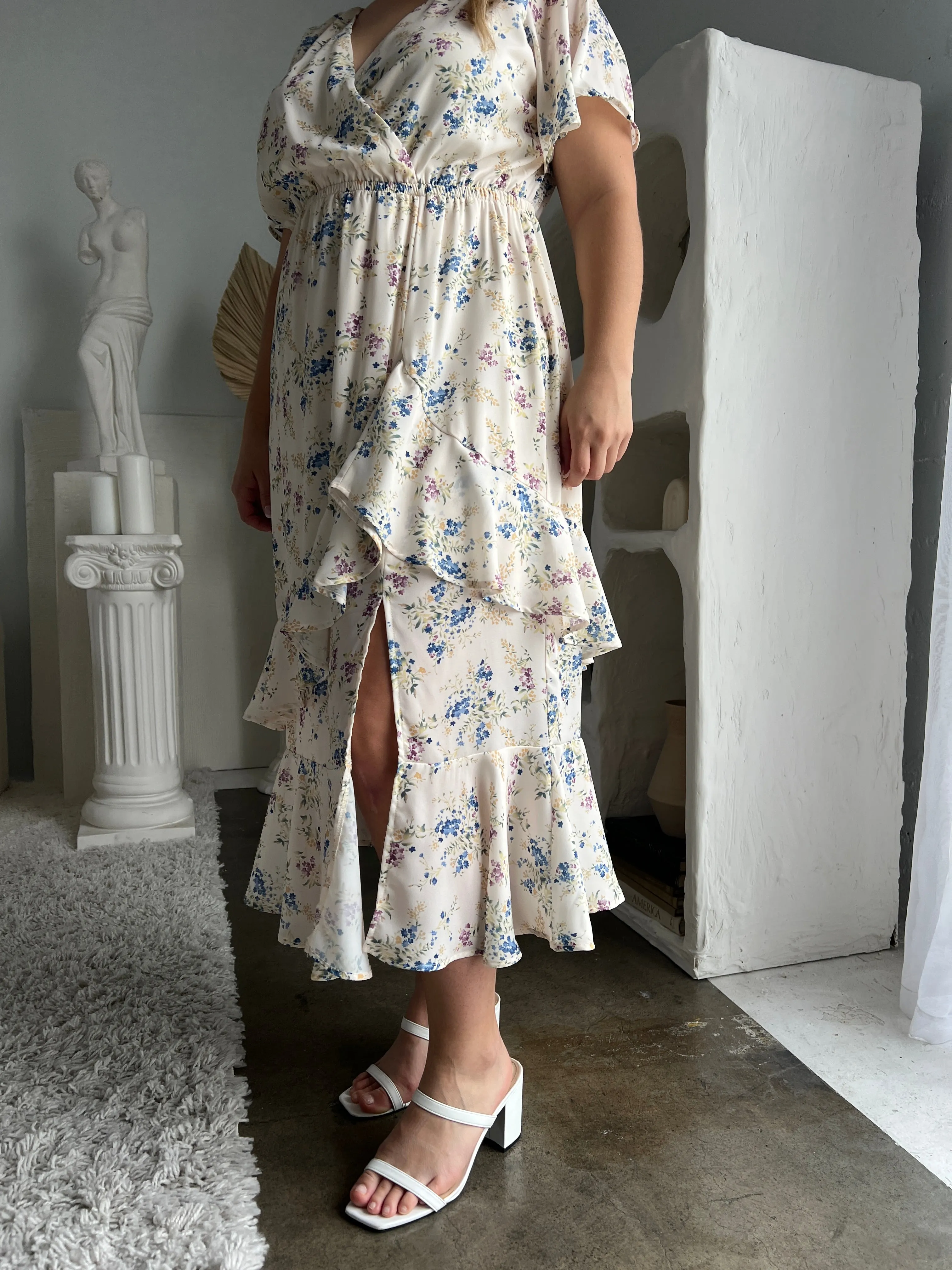 Plus Size Surpliced Floral Midi Dress