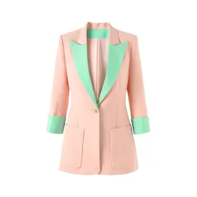 Pre Order:  Color Block Single Breasted Splicing Blazer