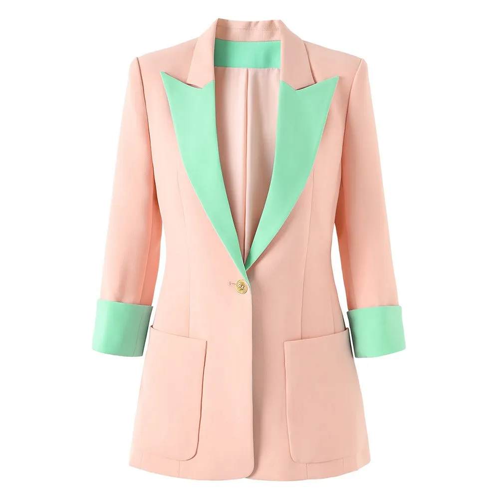 Pre Order:  Color Block Single Breasted Splicing Blazer