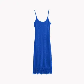 Pre Order:  Royal Blue Knit Fray Dress