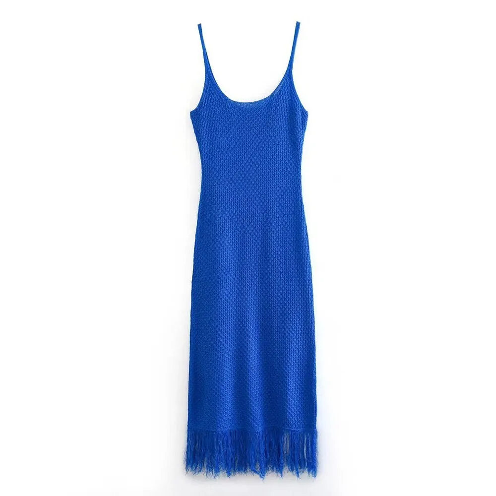 Pre Order:  Royal Blue Knit Fray Dress