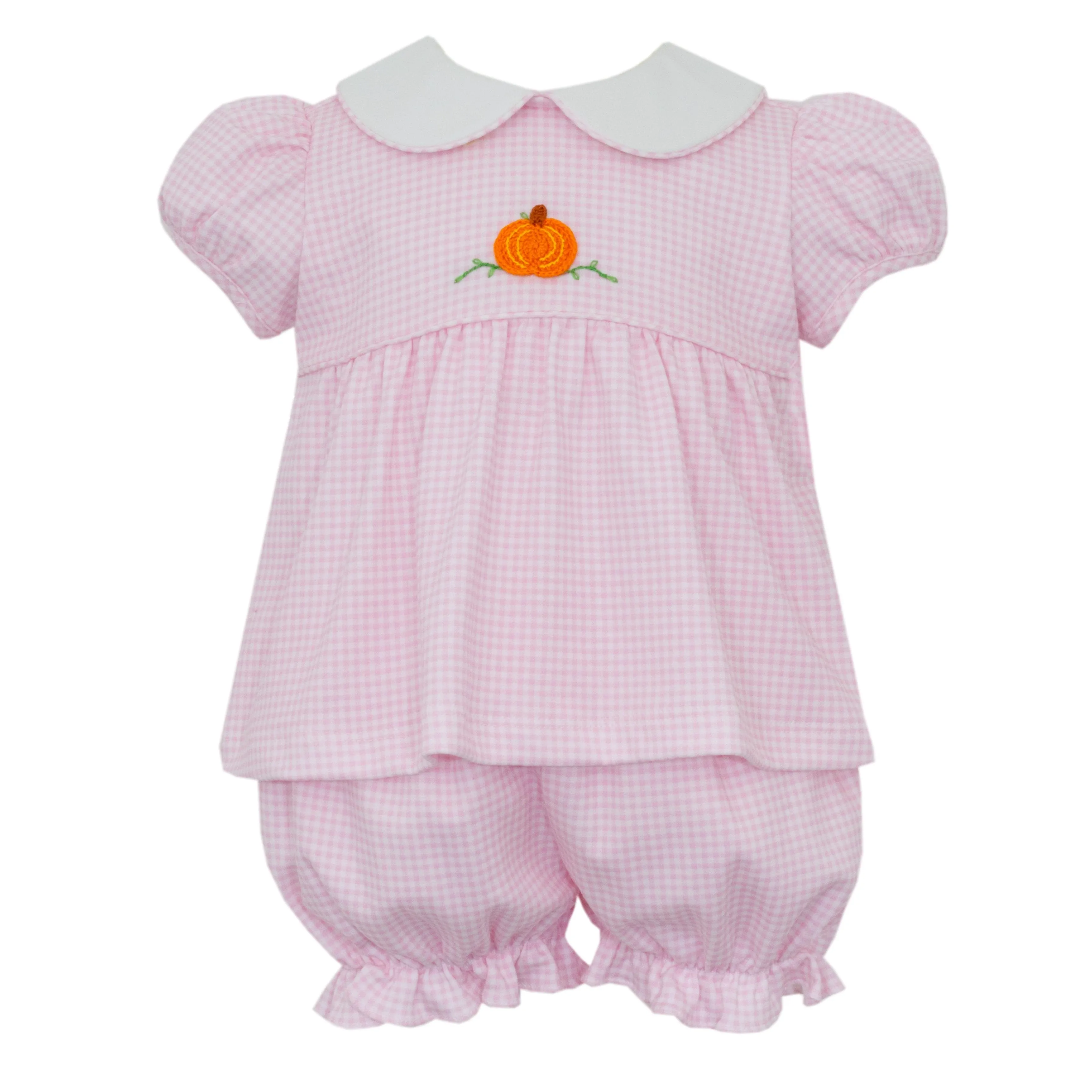 Pumpkin Knit Bloomer Set- Lt Pink Gingham