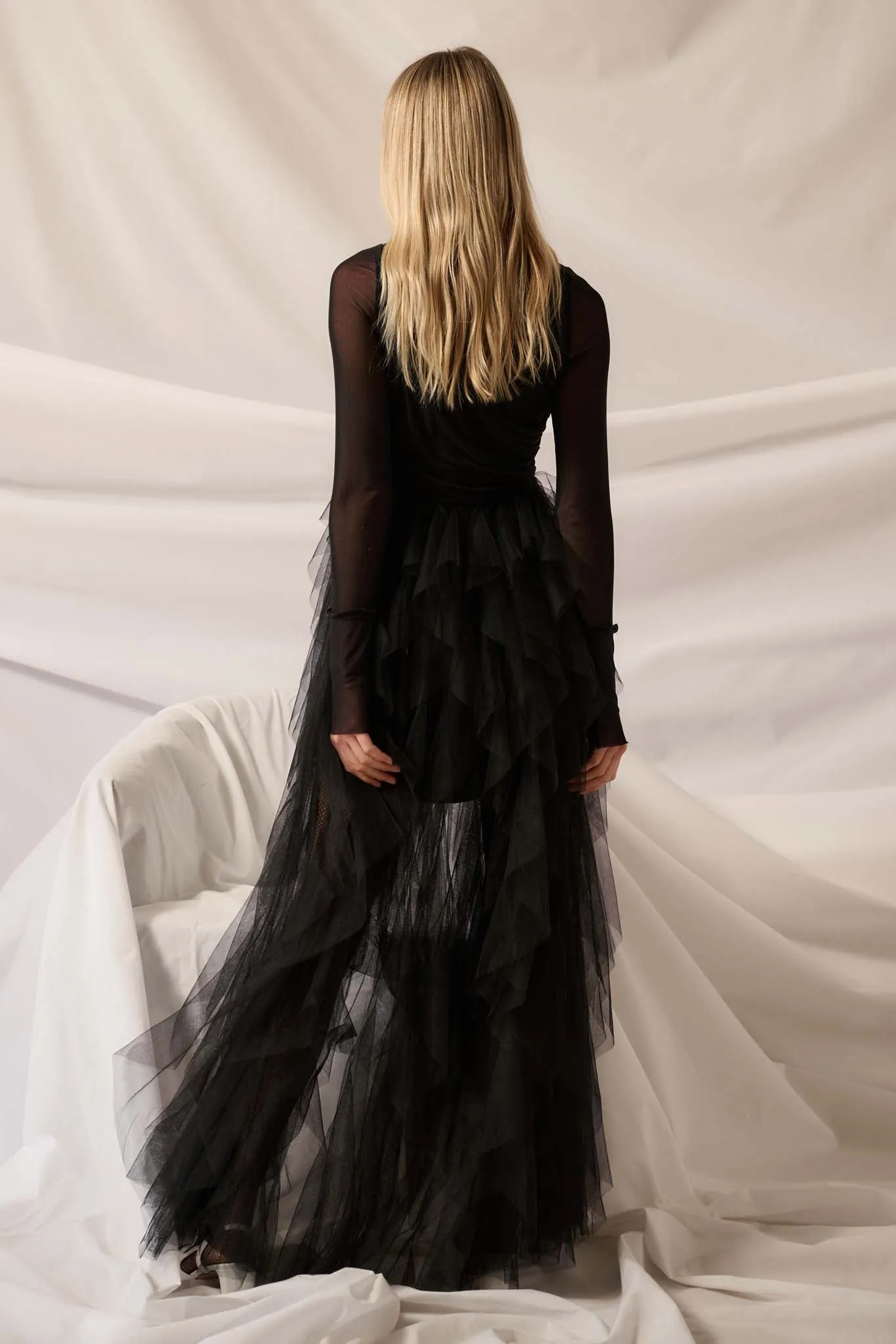 Queen of the Night Tiered Ruffled Tulle Maxi Dress