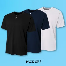 Ragular Fit Men's Stylish Half Sleeve Henley T-Shirt Combo (Pack Of 3) by LazyChunks