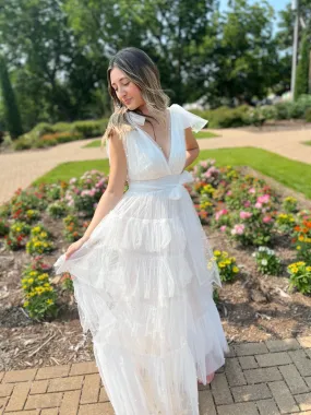 Reach Out To You White Pearl Mesh Maxi Dress