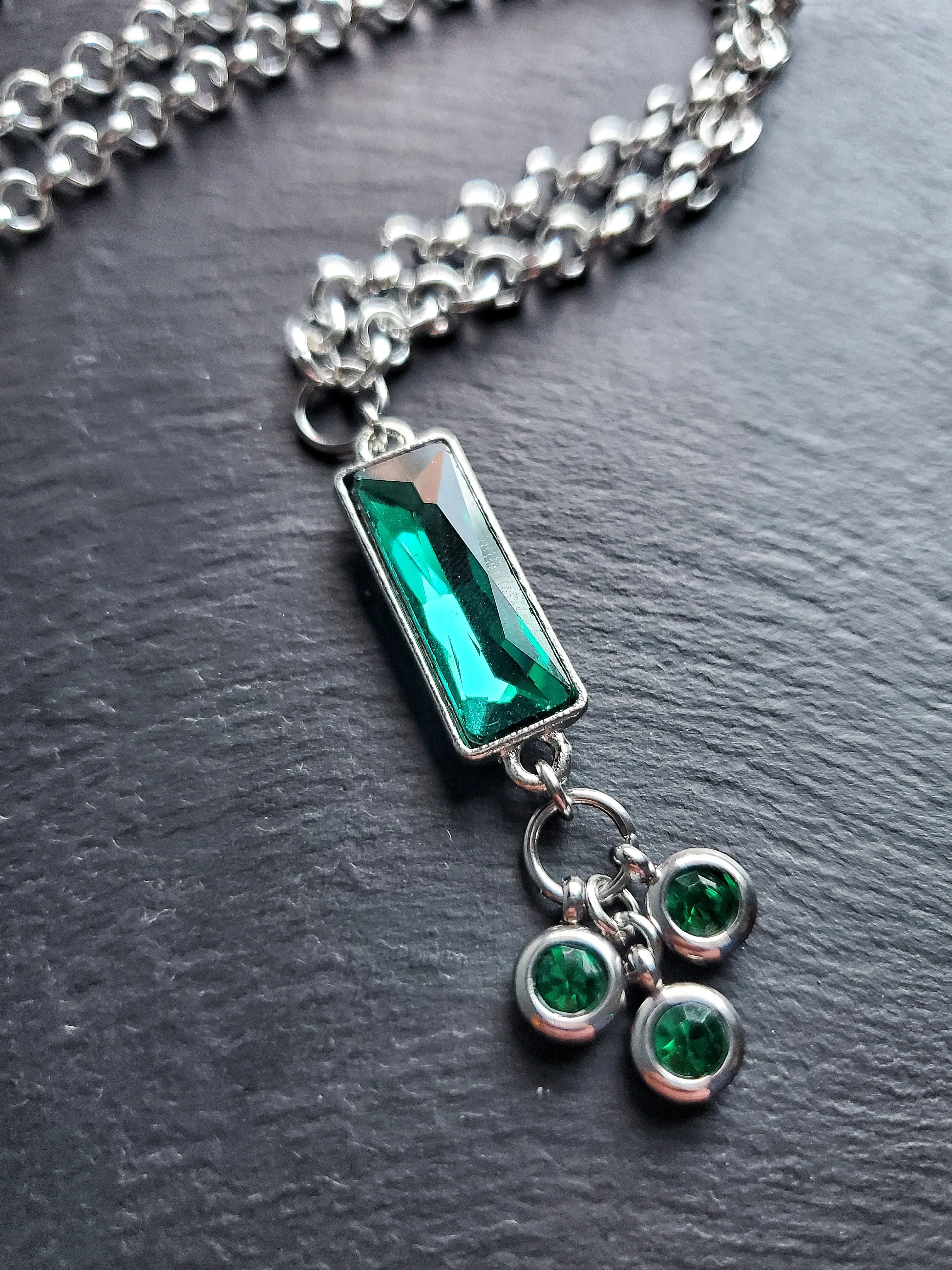 Rhinestone Bar Necklace in Green, Blue or Black