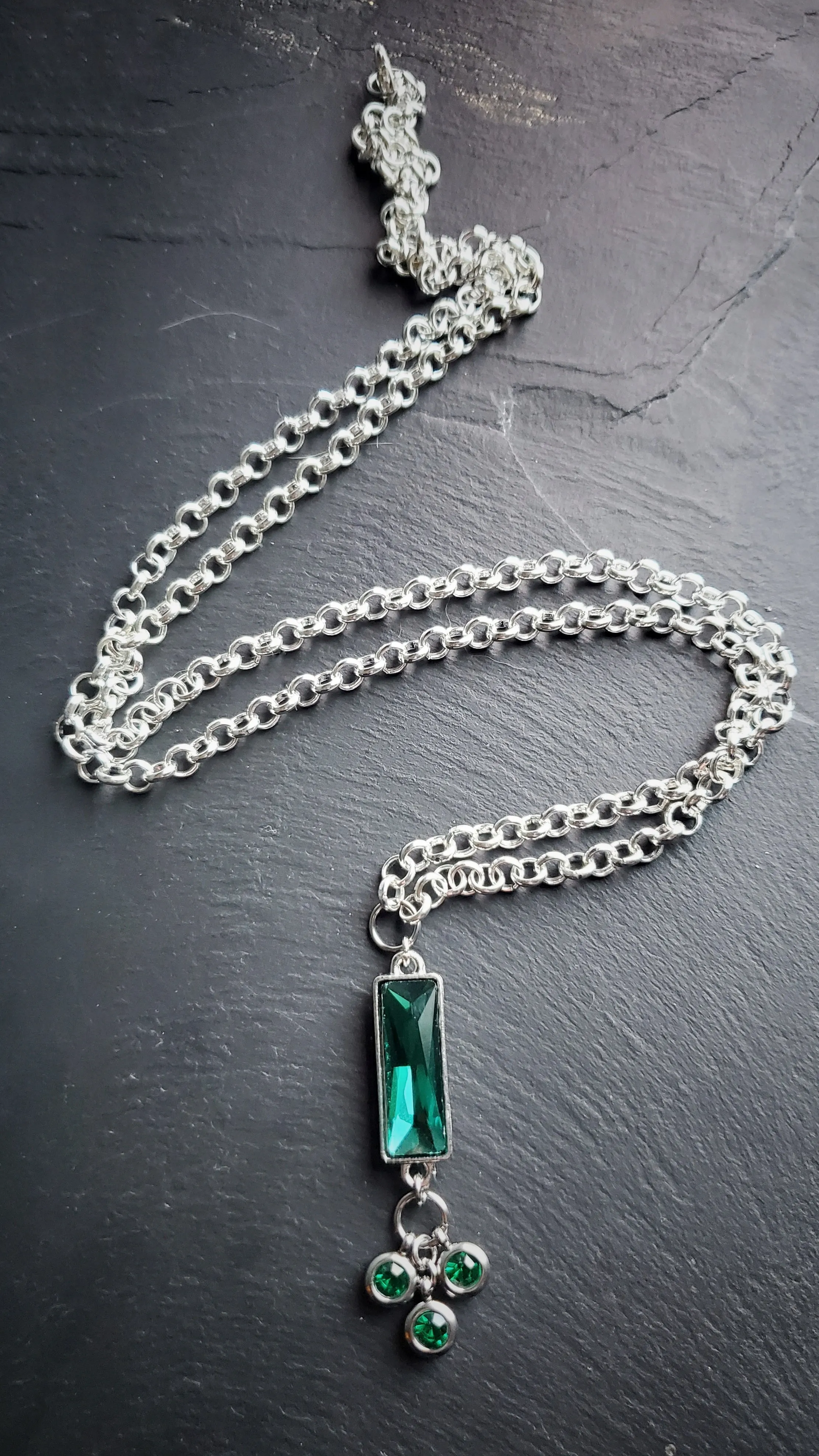 Rhinestone Bar Necklace in Green, Blue or Black