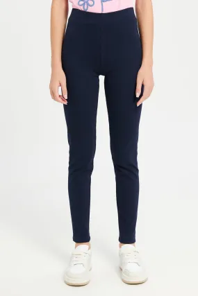 Senior Girls Navy Ribbed Leggings