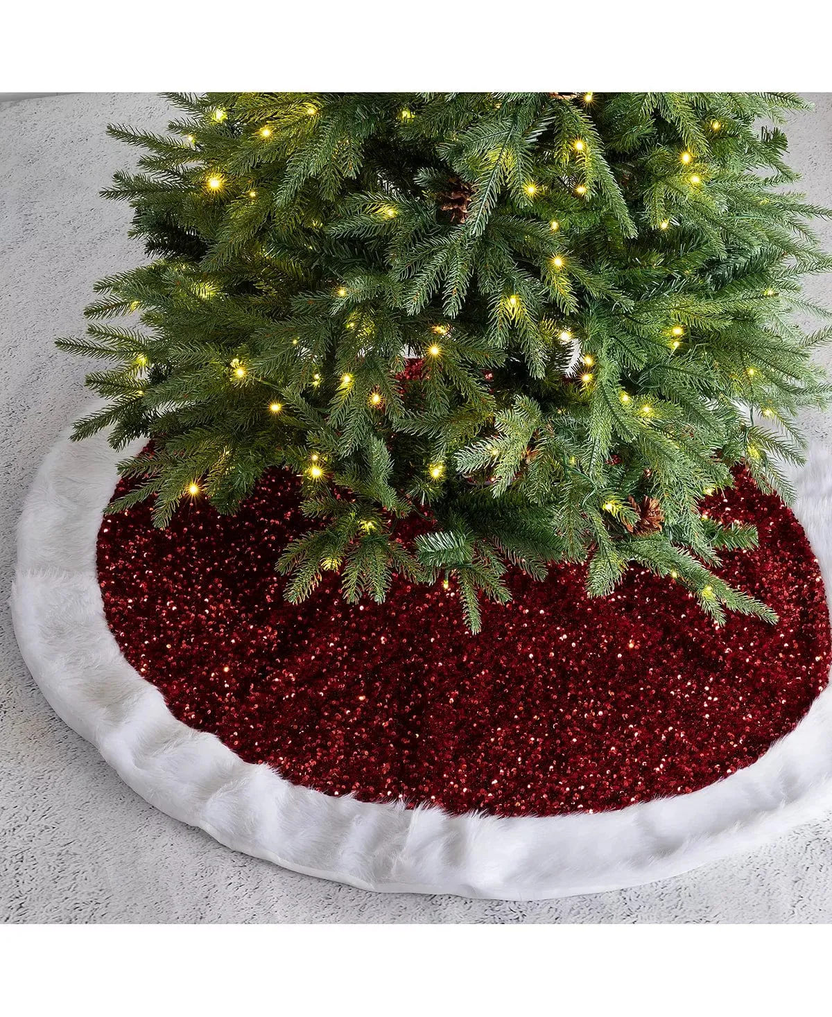 Sequin Christmas Faux Fur Tree Skirt