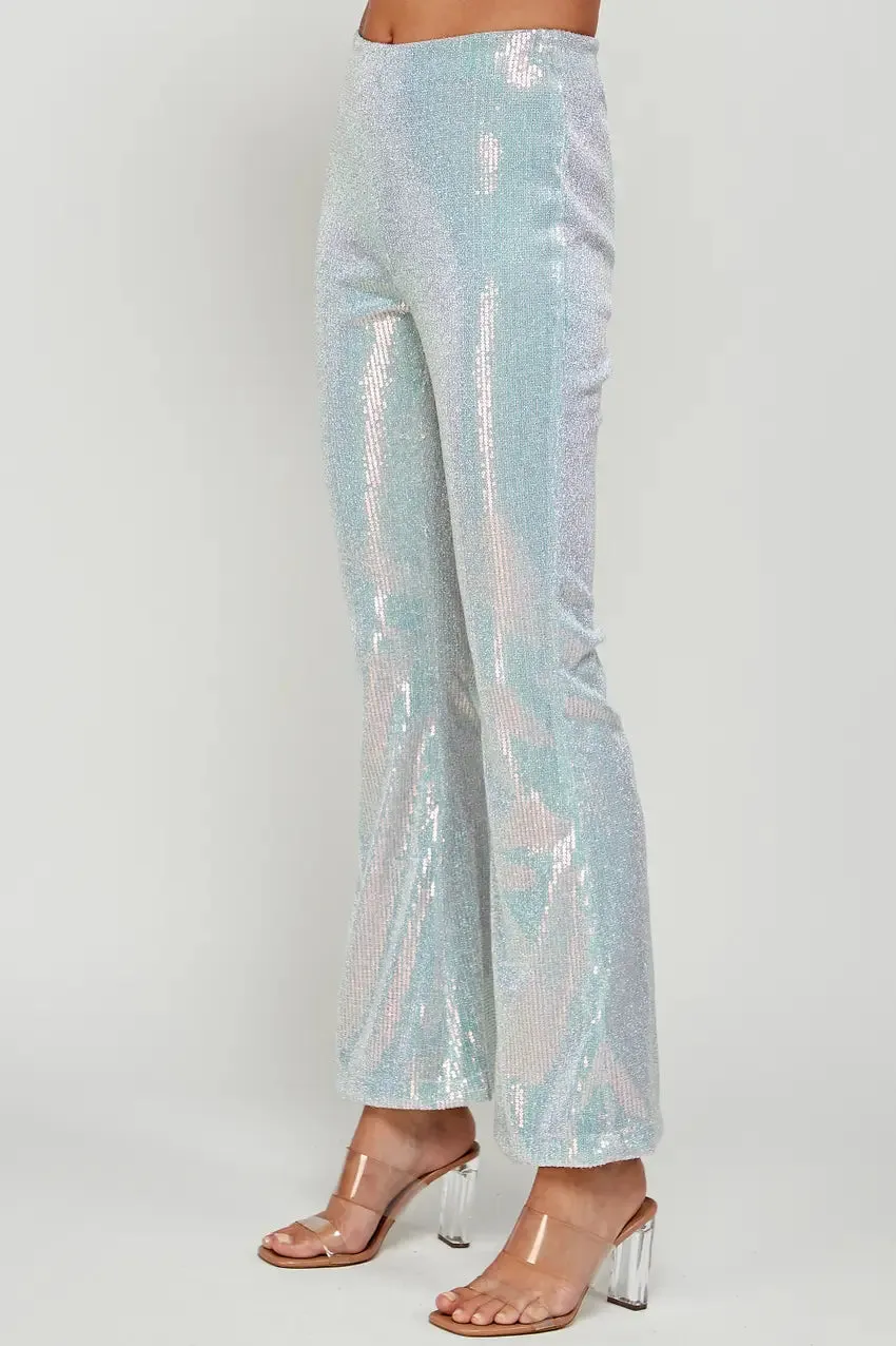 Sequin Fit And Flare Pants Silver