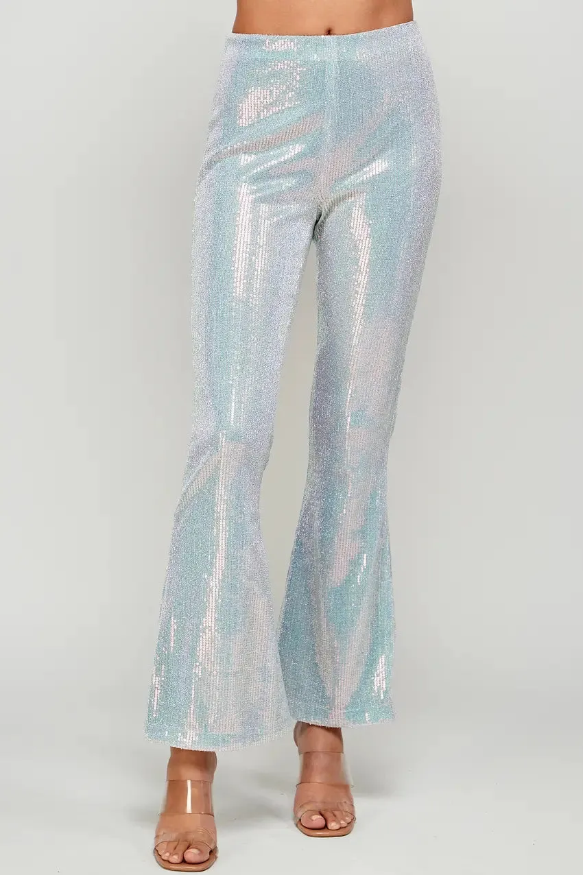 Sequin Fit And Flare Pants Silver