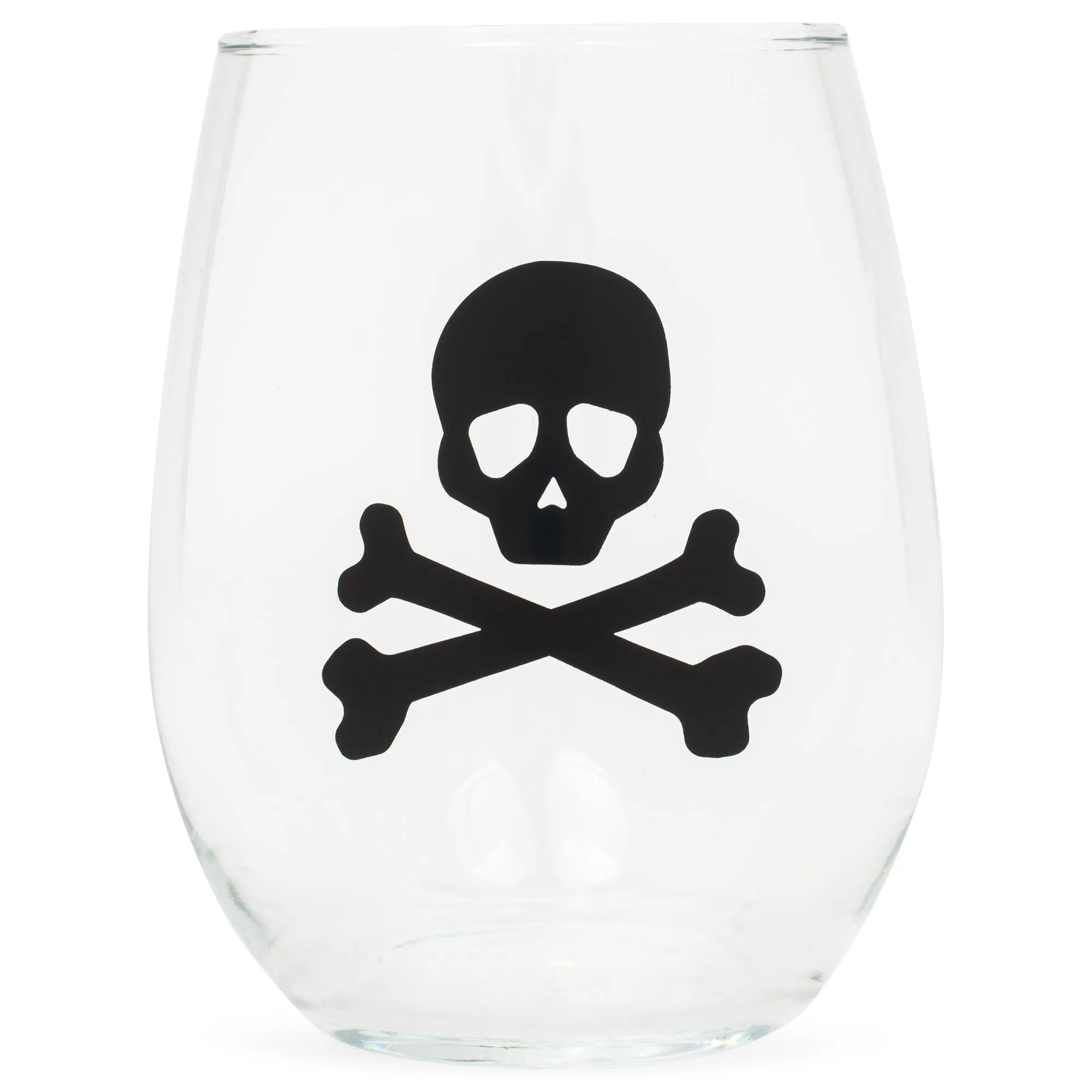 Skull Crossbones Black 14 ounce Glass Stemless Wine Tumbler Glass