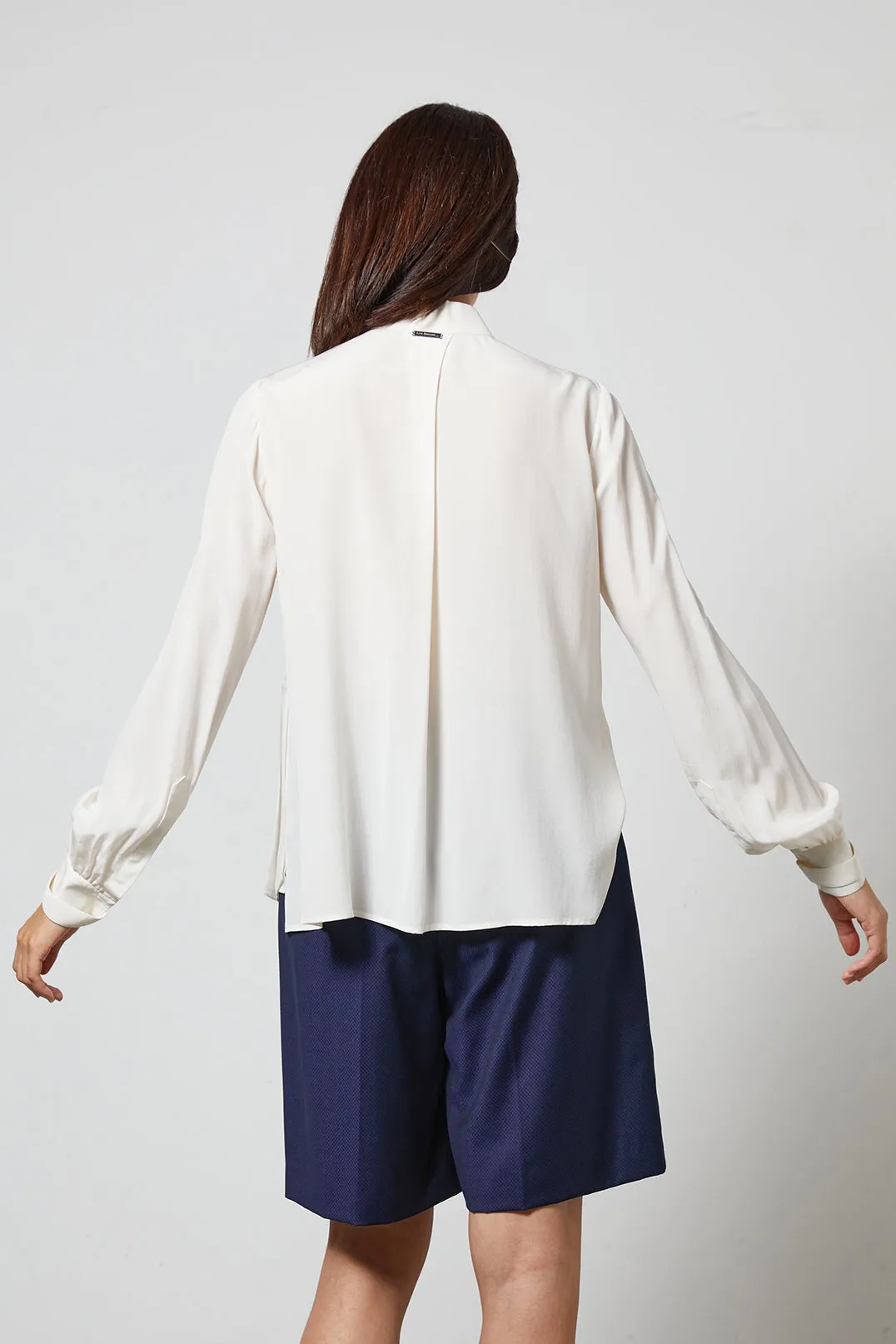 SKY white - silk asymmetrical pleated blouse