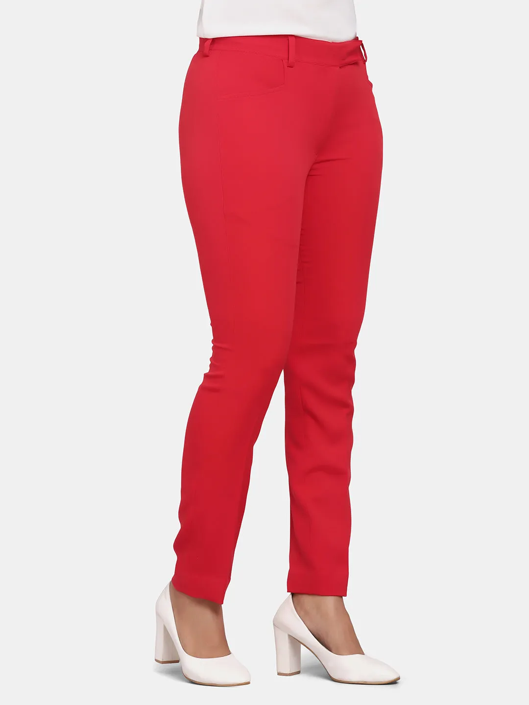 Slim Fit Office Trousers for Women - Red