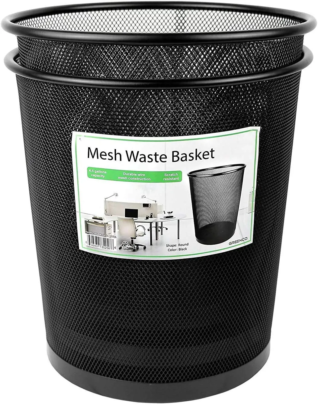 Small Trash Cans For Home Or Office, 2-Pack, 45 Gallon Black Mesh Round Trash