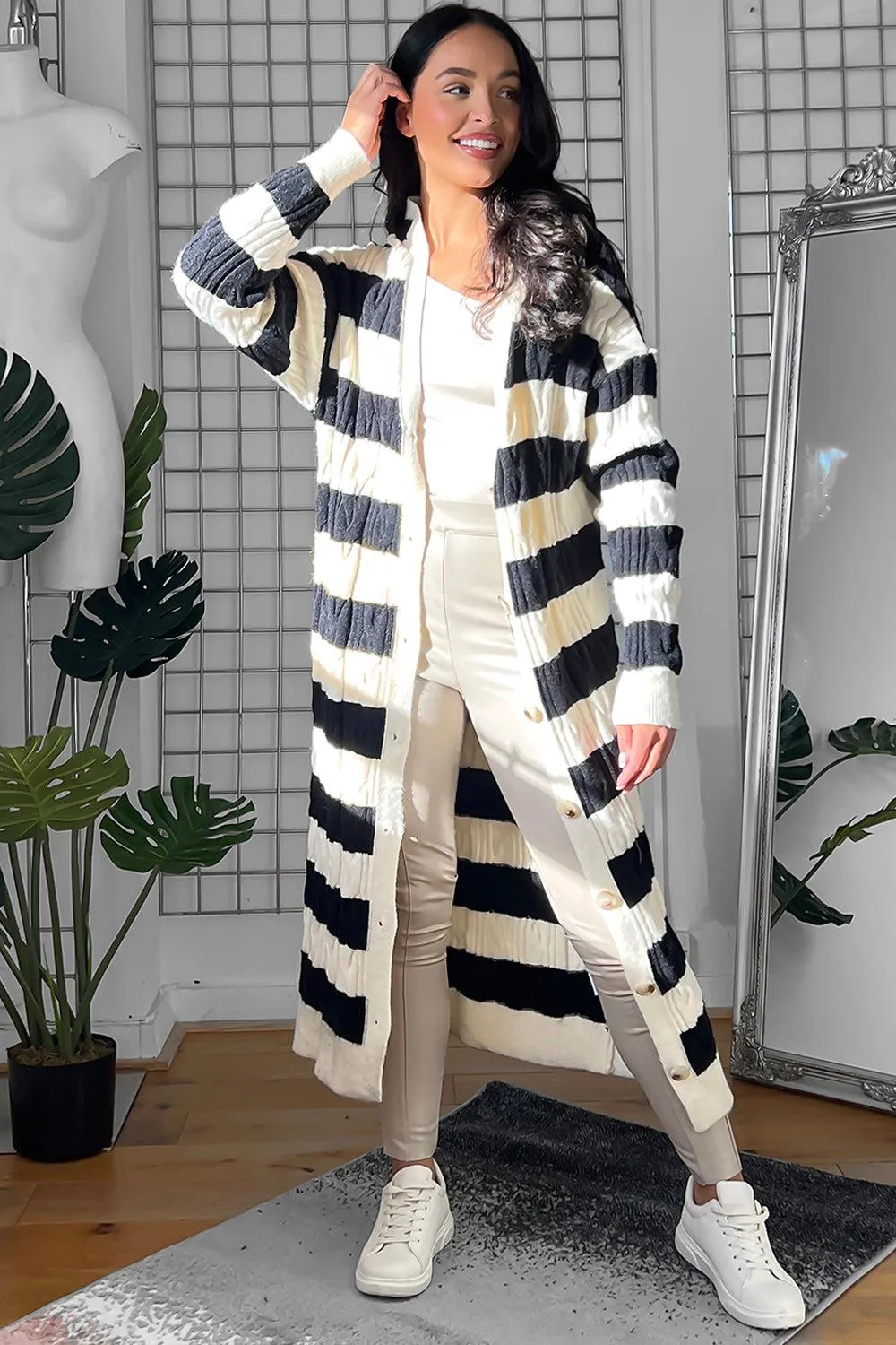 Soft Stripy Knit Midi Cardigan