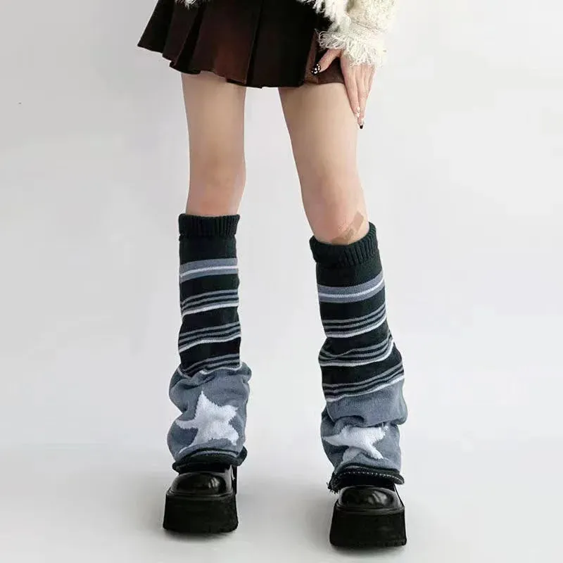 Sohiwoo Y2K Brown Star Leg Warmers Stockings Knitted Socks Gothic Cover Stockings Japanese JK Leg Warmers Gothic Hot Girl Accessories