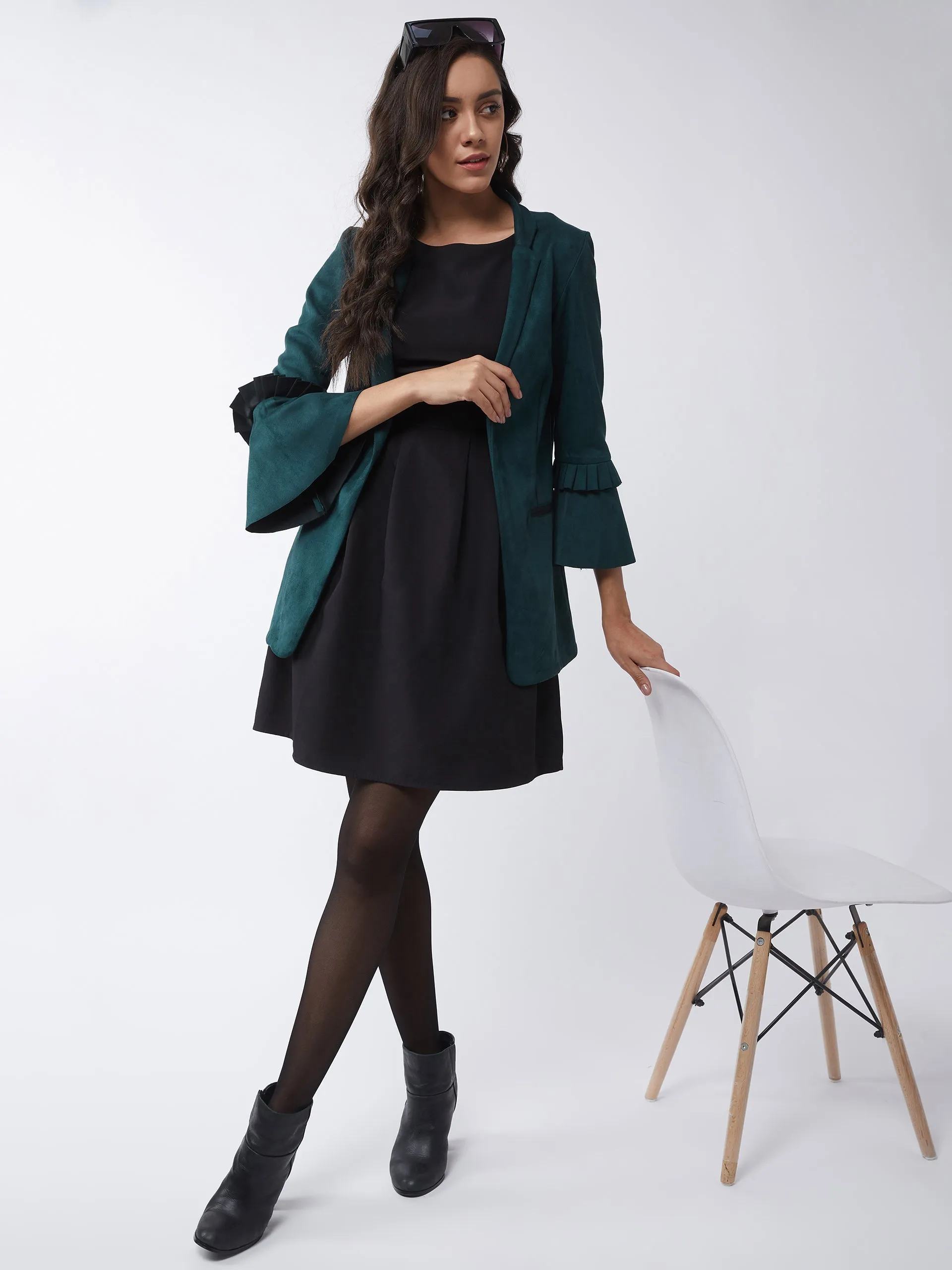 Solid Blazer With Ruffle