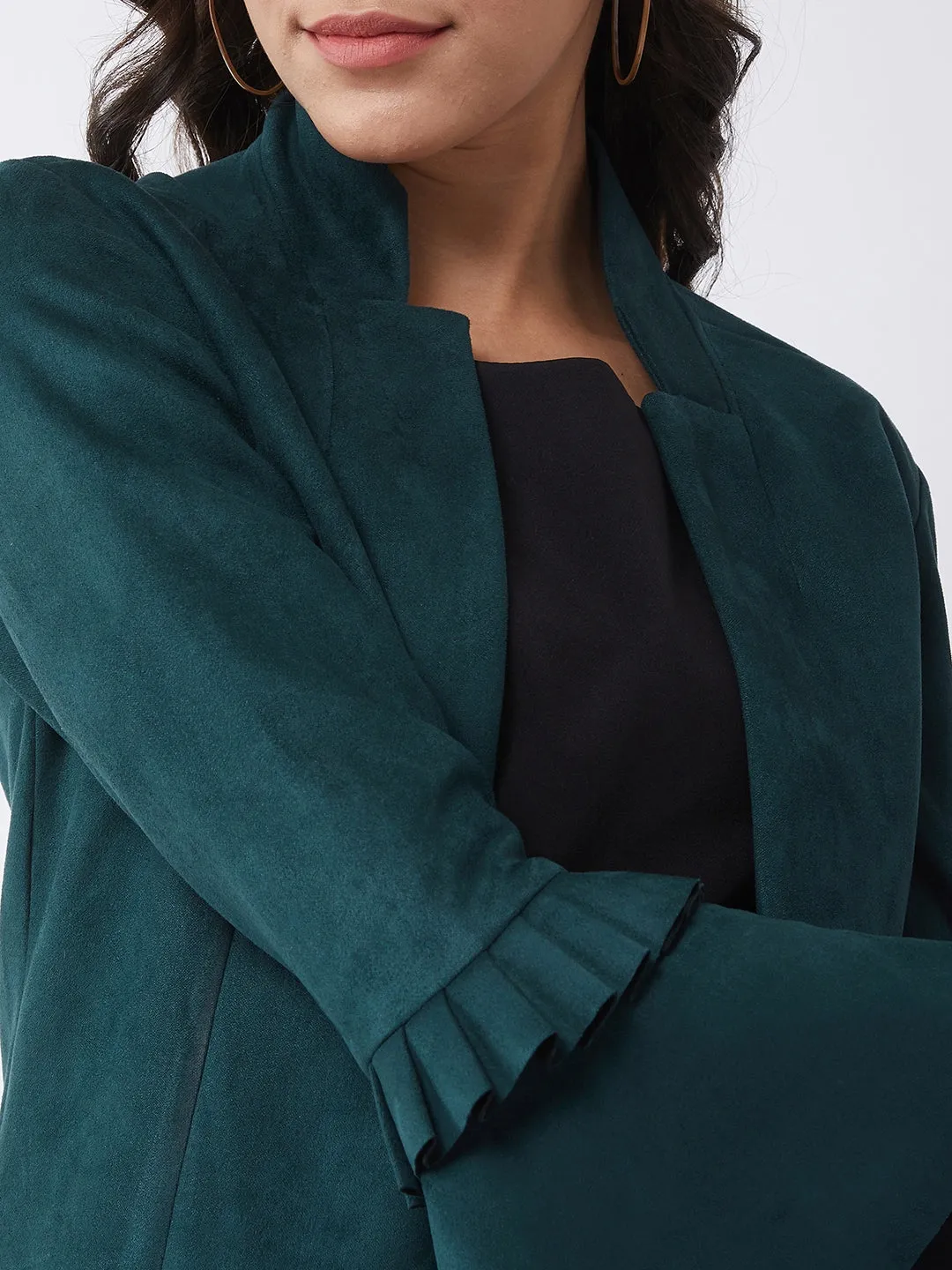 Solid Blazer With Ruffle