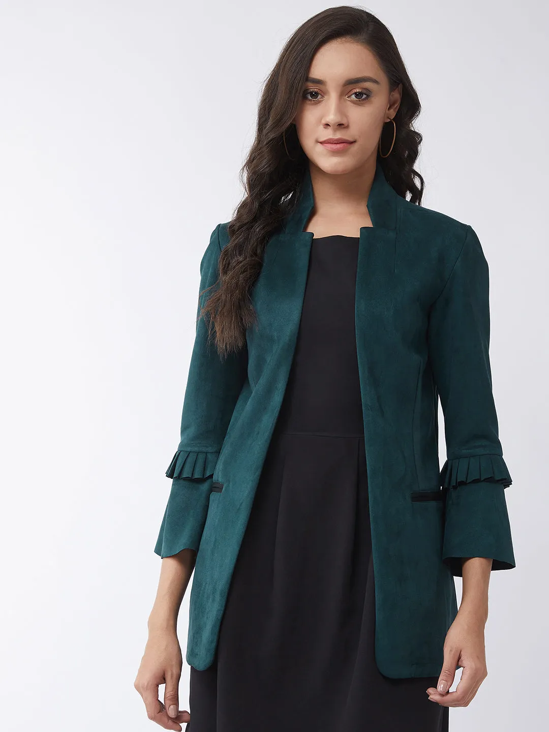 Solid Blazer With Ruffle