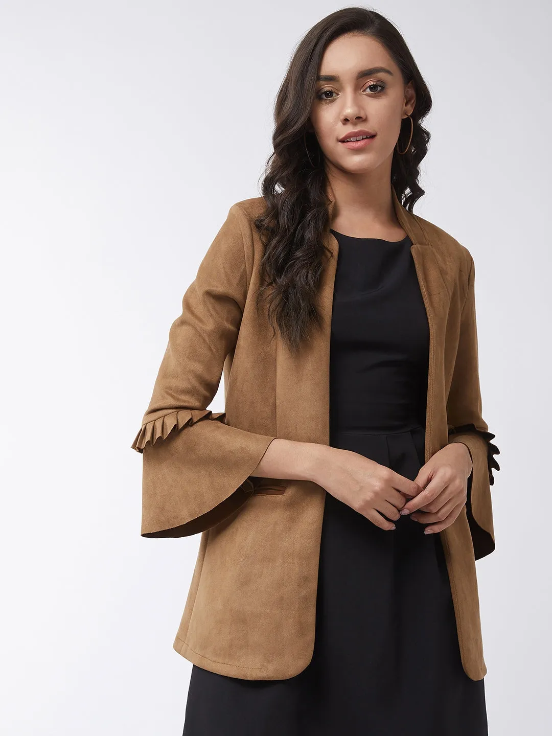 Solid Blazer With Ruffle