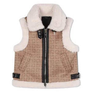 Stone Shearling Logo Vest