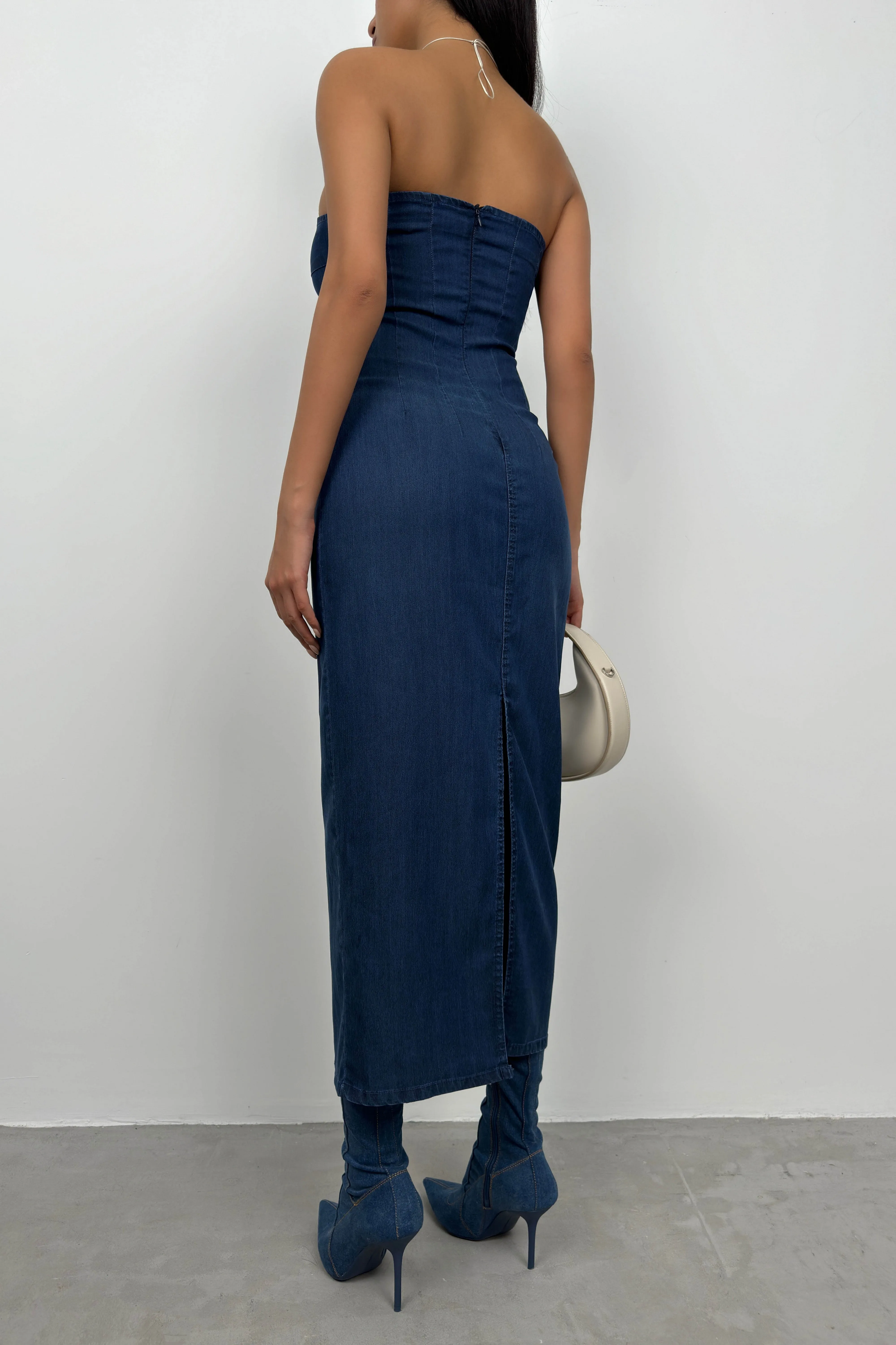 Strapless Denim Maxi Dress