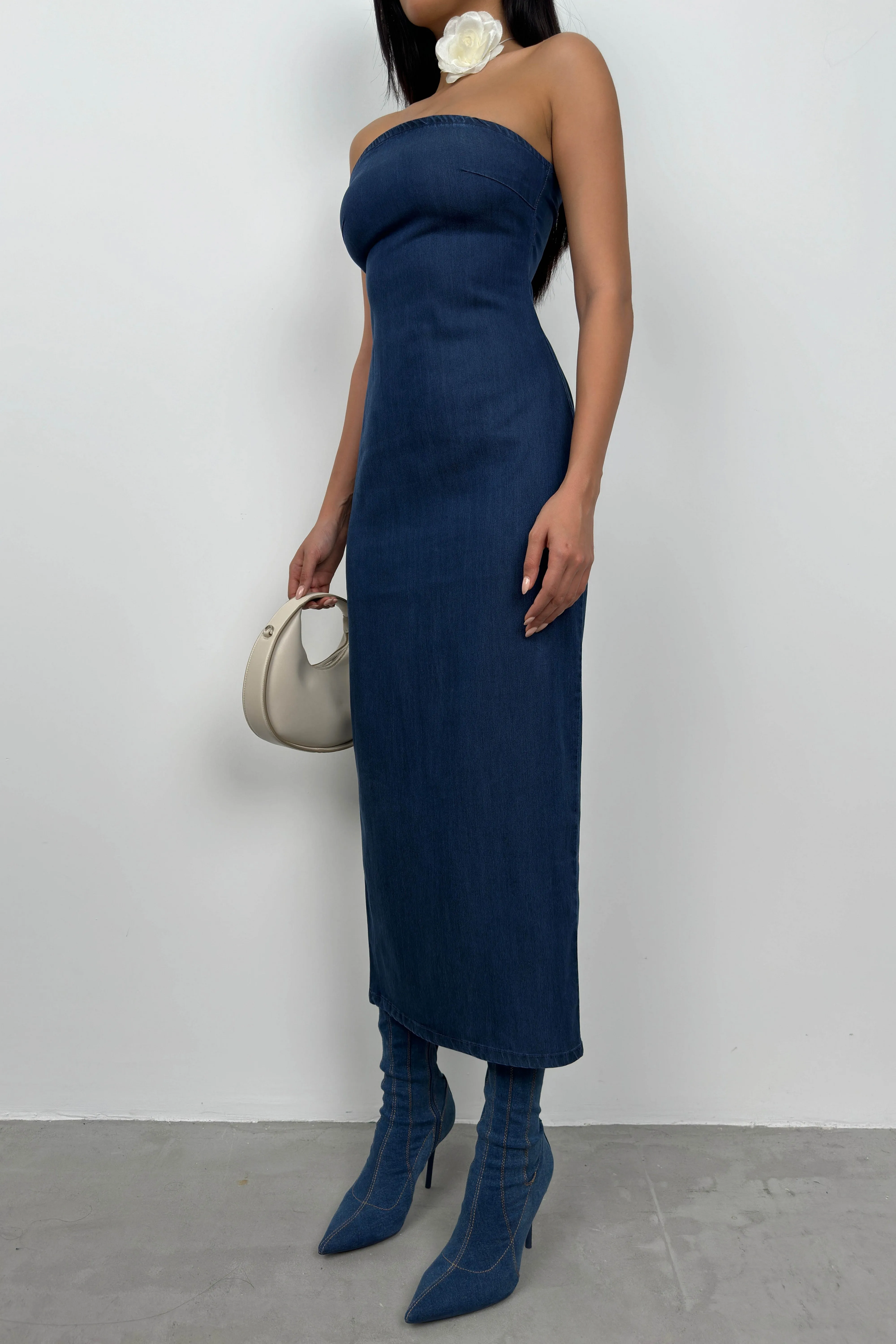 Strapless Denim Maxi Dress