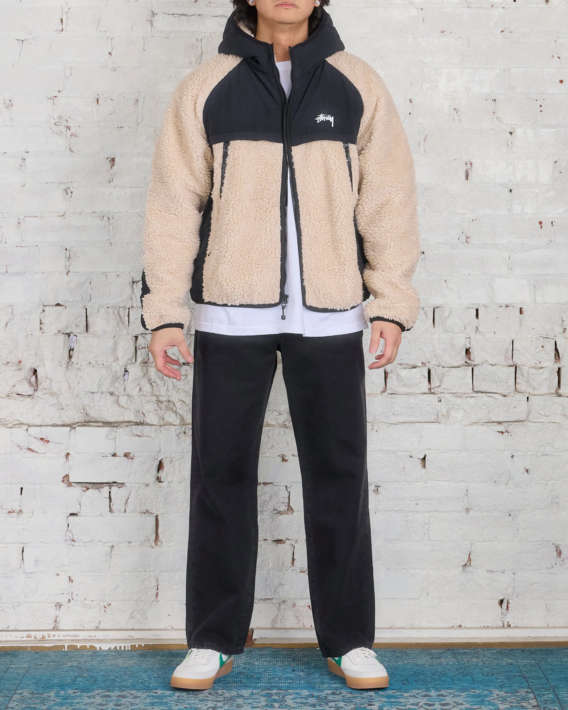 Stussy Sherpa Paneled Hooded Jacket Beige