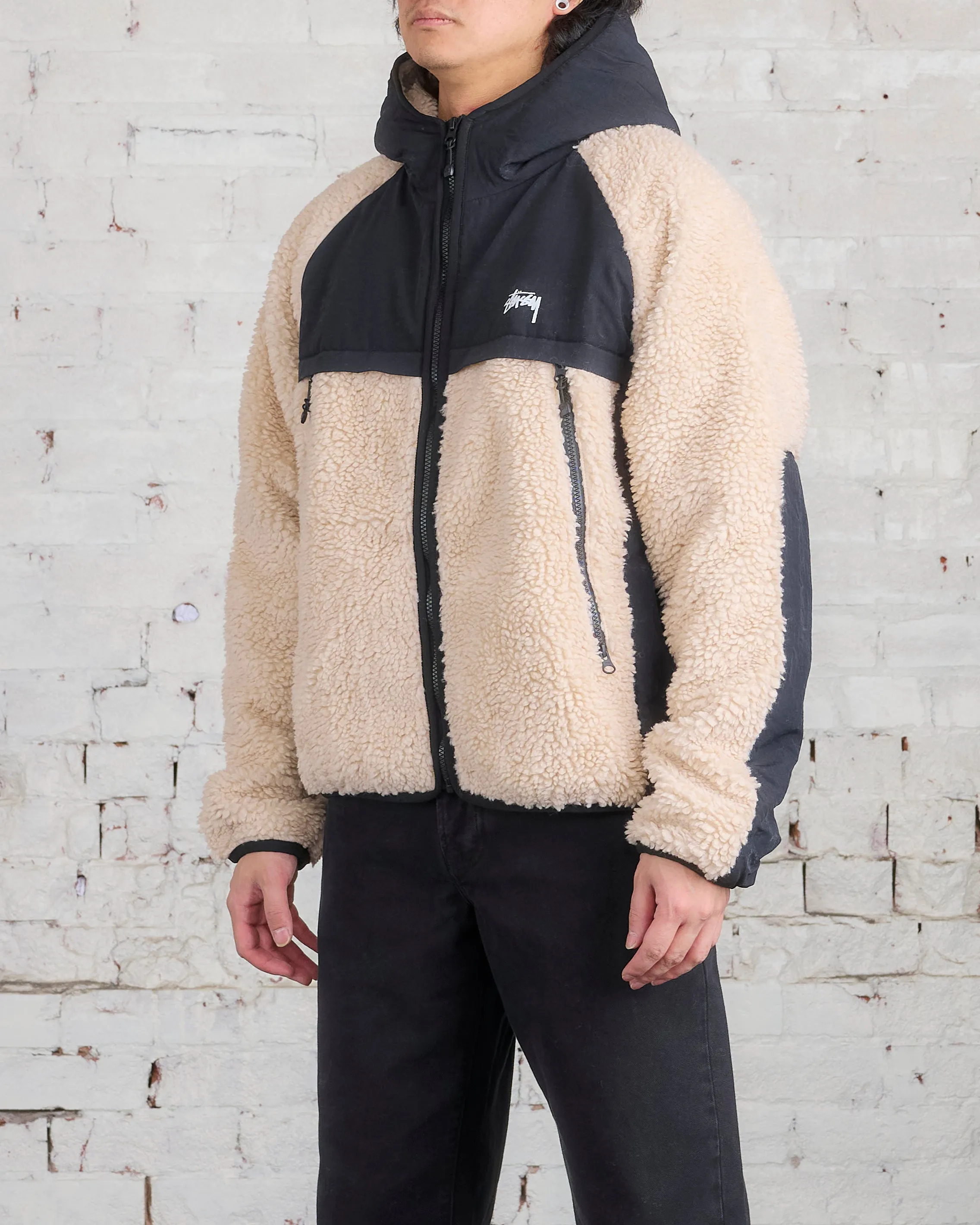 Stussy Sherpa Paneled Hooded Jacket Beige