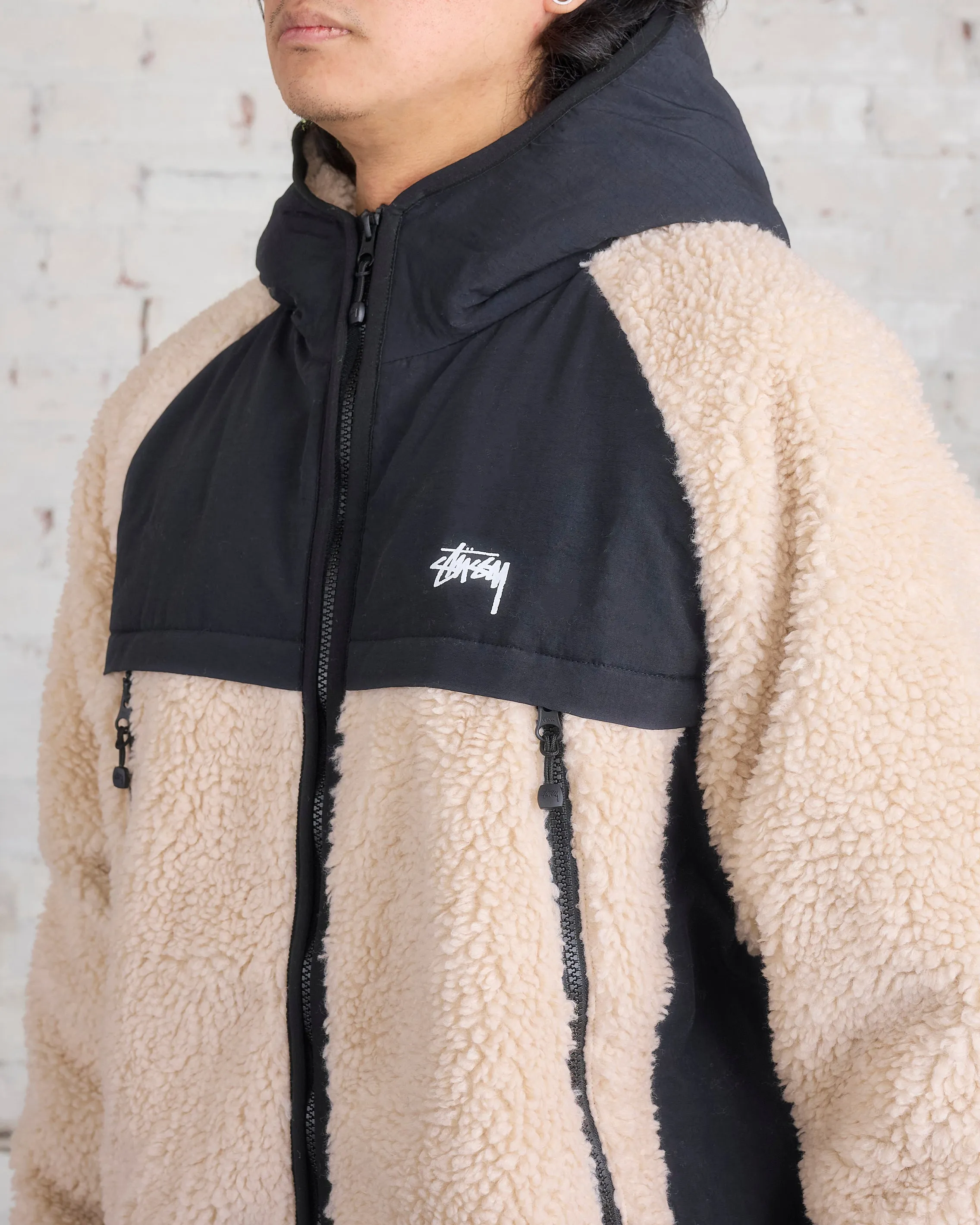 Stussy Sherpa Paneled Hooded Jacket Beige