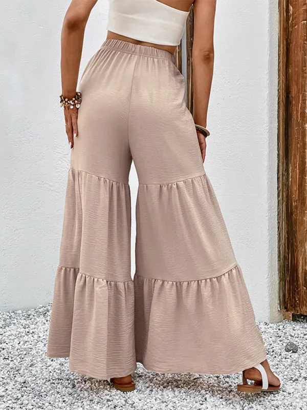 Summer New Casual Elastic Pants High Waist Stitching Flared Pants