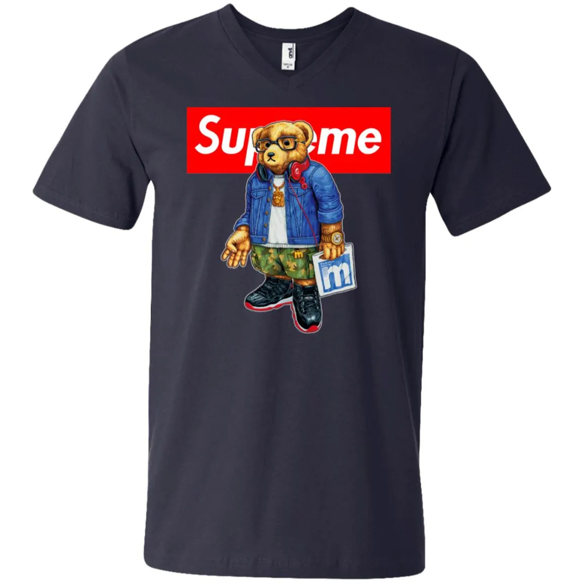 Supreme Bear Style Music T-shirt Men V-Neck T-Shirt