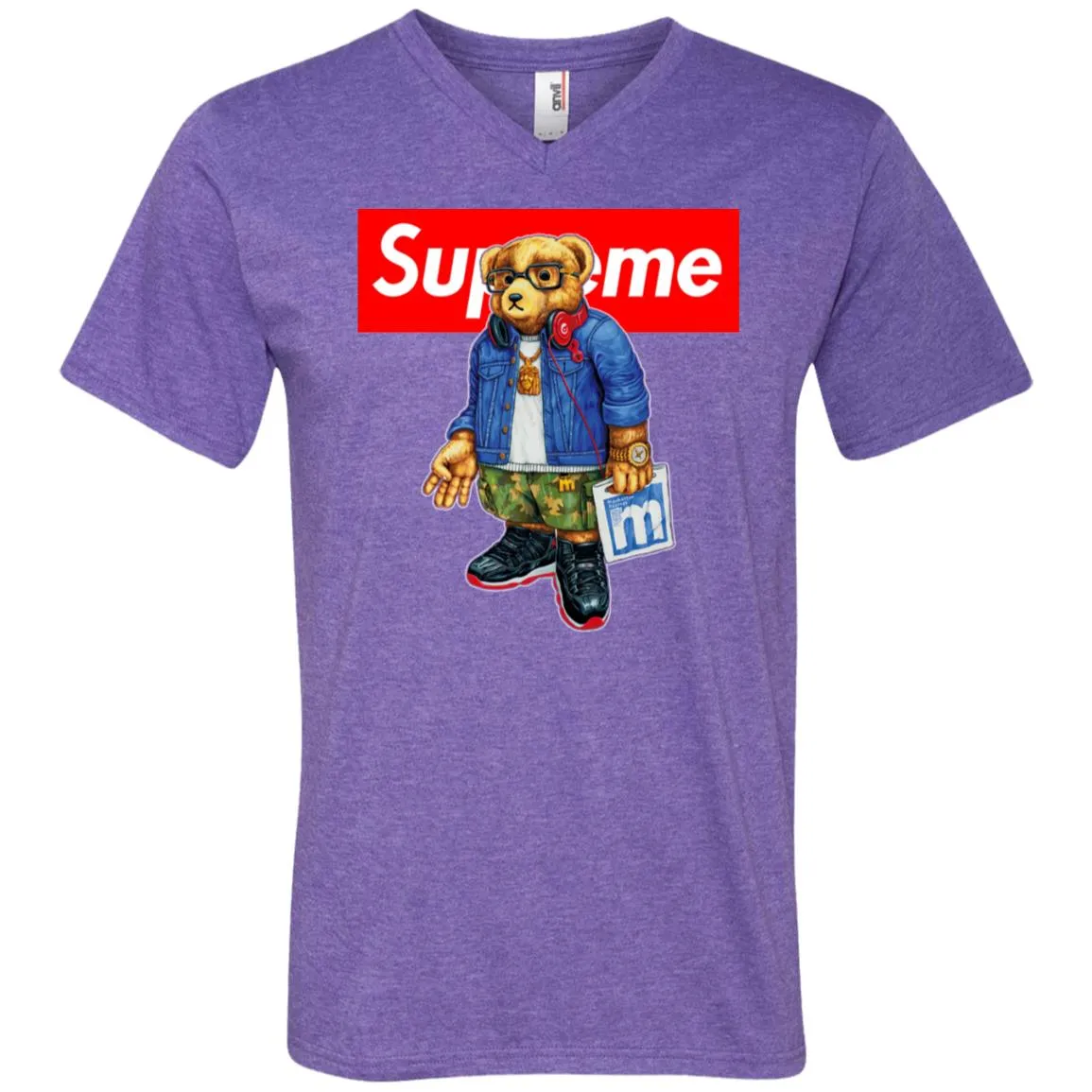 Supreme Bear Style Music T-shirt Men V-Neck T-Shirt