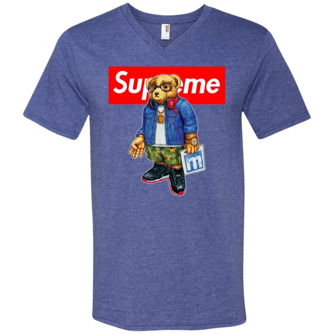 Supreme Bear Style Music T-shirt Men V-Neck T-Shirt